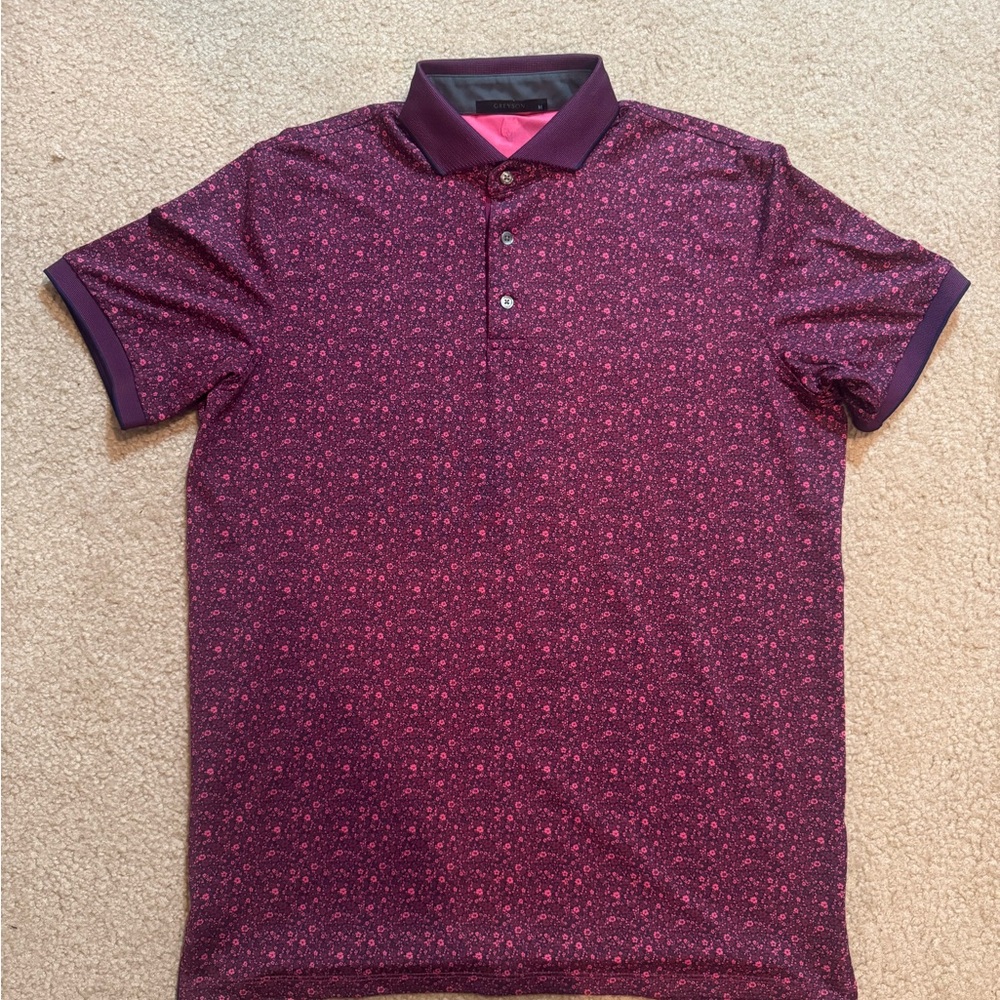 Greyson Dark Red Floral Polo Shirt - M